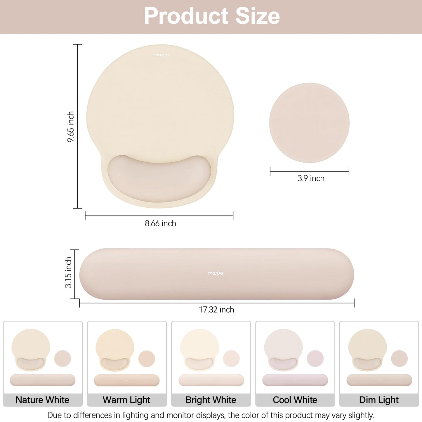 MOSISO Wrist Rest Support for Mouse Pad&Keyboard Set, Circle Curved Ergonomic Mousepad&Coaster Non-Slip Base Home/Office Pain Relief&Easy Typing Pad with Soft Cloth&Silicone Lining, Apricot