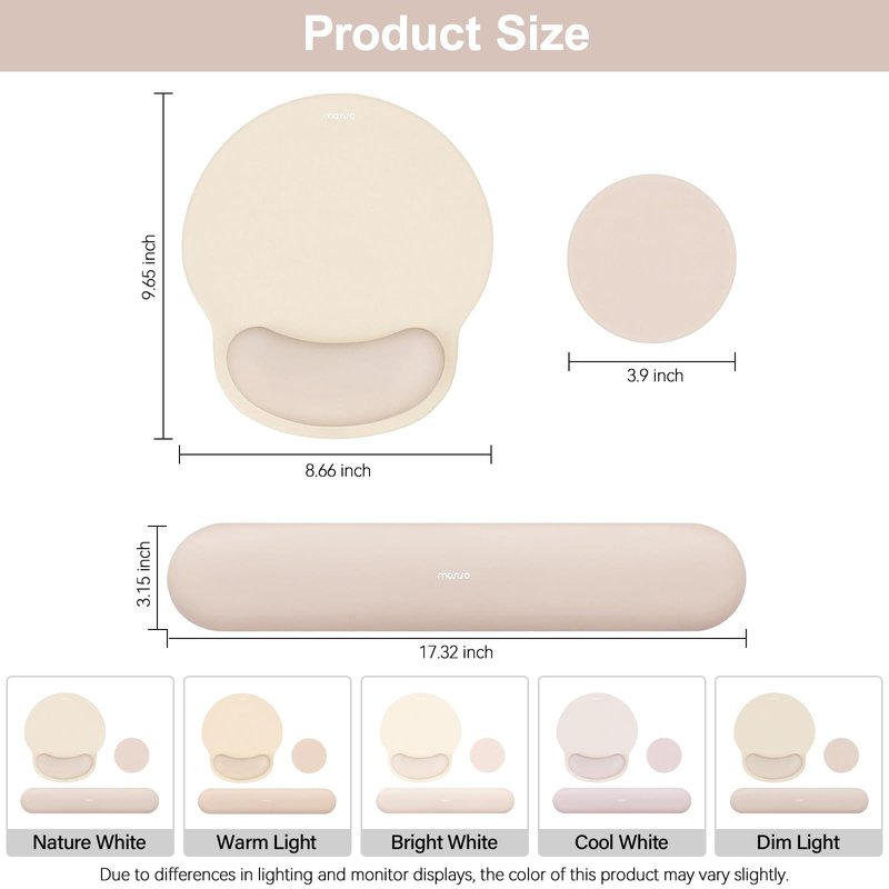 MOSISO Wrist Rest Support for Mouse Pad&Keyboard Set, Circle Curved Ergonomic Mousepad&Coaster Non-Slip Base Home/Office Pain Relief&Easy Typing Pad with Soft Cloth&Silicone Lining, Apricot
