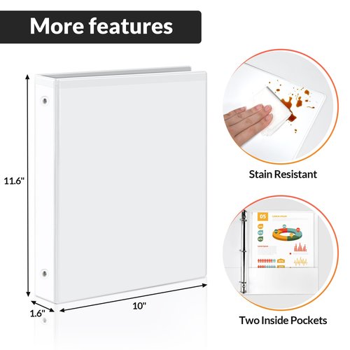 GNL 1 Inch Binders 3 Ring Bulk, 1" Three Ring Clear View Binder (Fit 8.5"x11" Paper) PVC-Free & Non-Stick for Office & School Supplies, White, 12 Pack