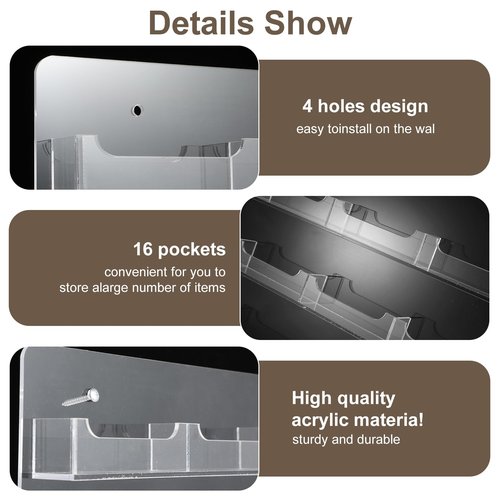MAQUITA Business Card Holder Wall Mount Clear Sticker Display Marketing Holder Acrylic Business Card Stand Multi Pocket Rack Organizer Space Saver for Home Office