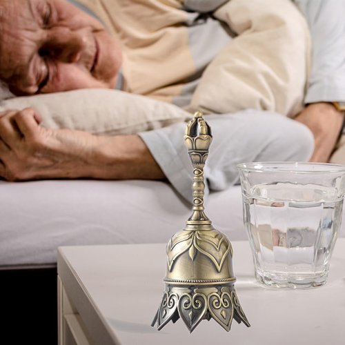 Homelavie Super Loud Brass Hand Call Bell for Ringing at Wedding, Lotus Hand Bells for Seniors Bedside, Teacher Classroom Bell Dinner Bell Tibetan Bells Meditation Bell, Gift for Bedridden Mom(Bronze)