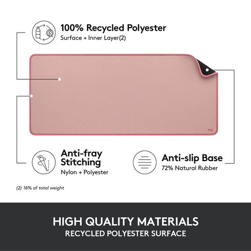 Logitech Desk Mat - Studio Series, Multifunctional Large Desk Pad, Extended Mouse Mat, Office Desk Protector with Anti-slip Base, Spill-resistant Durable Design, in Darker Rose