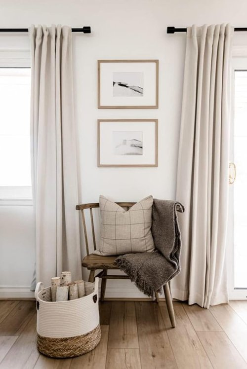Skiennix 100% Blackout Linen Curtains - Thermal Insulated Drapes for Bedroom | 84" Long, Cream, 2 Panels Set