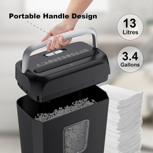 Bonsaii Paper Shredder - 6-Sheet Crosscut Shredder with 3.4 Gal Wastebasket for Home Office | Handles Documents, Mail, Staples, Clips