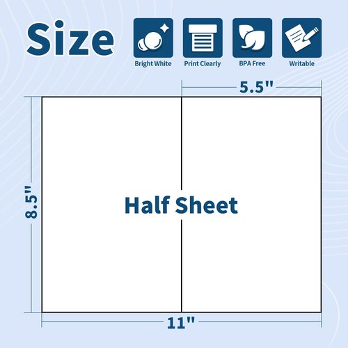 Tacnology 500 Sheets 1000 Labes 8.5"x5.5" Half Sheet Self Adhesive Shipping Labels for Laser & Inkjet Printers, 2 per Page Shipping Mailing Labels, 5 1/2 x 8 1/2 Permanent Adhesive Paper