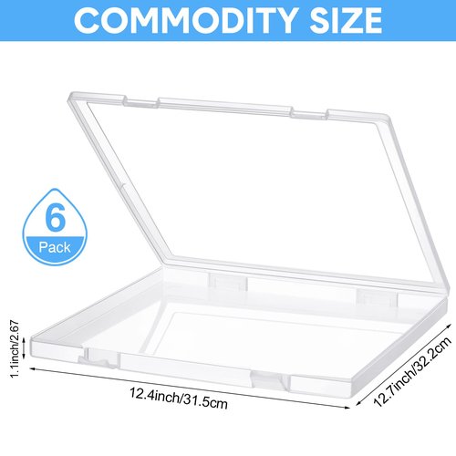 Kosiz 6 Pcs 12 x 12 Inch Paper Storage Case Plastic Scrapbook Storage Box Portable Transparent Organizer Containers Clear Slim Project Case for Documents Photo File Magazines Office School Supplies