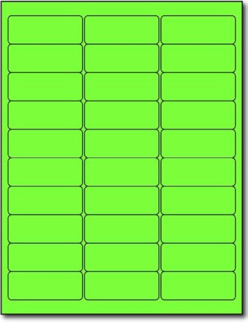 Fluorescent Address Labels - 1" x 2-5/8" - 30 Per Sheet - Bright Neon Color Mailing Stickers for High Visibility - Inkjet/Laser (Green, 3,000 Labels)