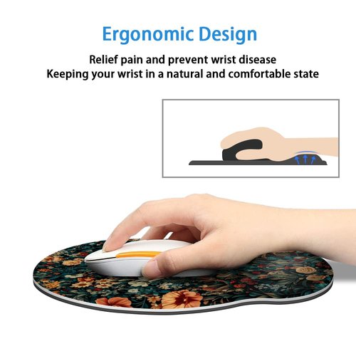 Ergonomic Mouse Pad with Memory Foam Wrist Rest Support Design,Relieve Wrist Pain Mousepad,Non-Slip Base for Laptop,Computer,Office Desk Accessories,Carpal Tunnel,Retro Floral