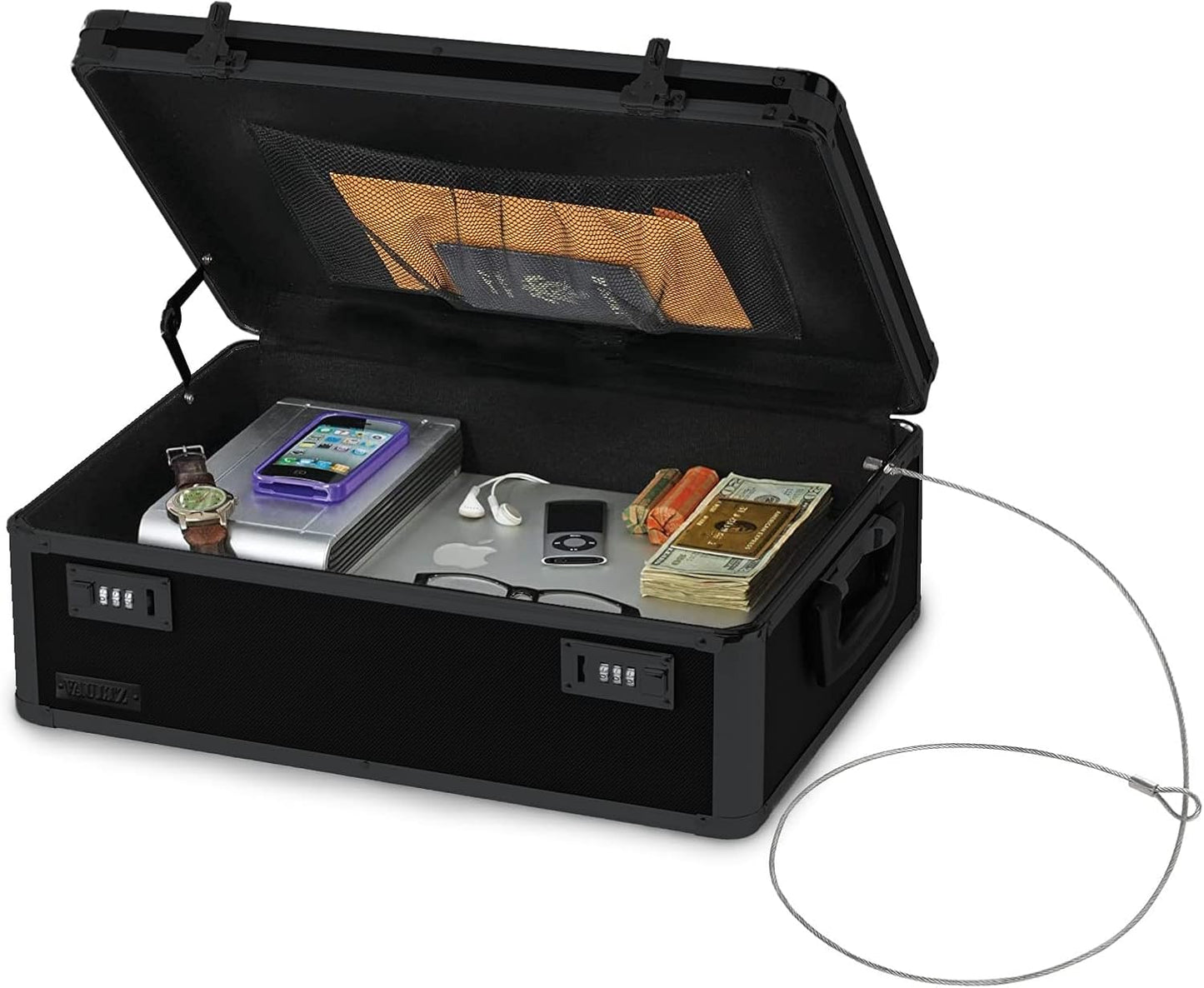 Vaultz Storage Lock Box - Lockable 6.5 x 19.25 x 13.5 Inch Trunk with Combination Lock | Black on Black