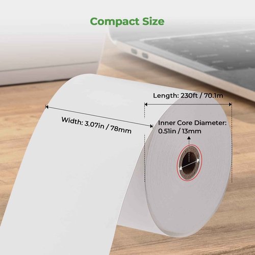 MUNBYN Thermal Receipt Paper 3 1/8 x 230ft, Work for Star Micronics TSP100 TSP143 Epson 80mm Receipt Printer Square POS Register, 80mm Thermal Receipt Paper, BPA Free, 20 Rolls