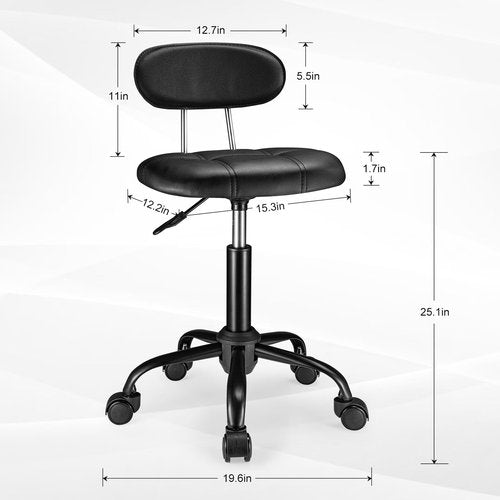 FNZIR Square Rolling Stool with Backrest Height Adjustable Chair Swivel Drafting Chair Stool Chair with Wheels Black