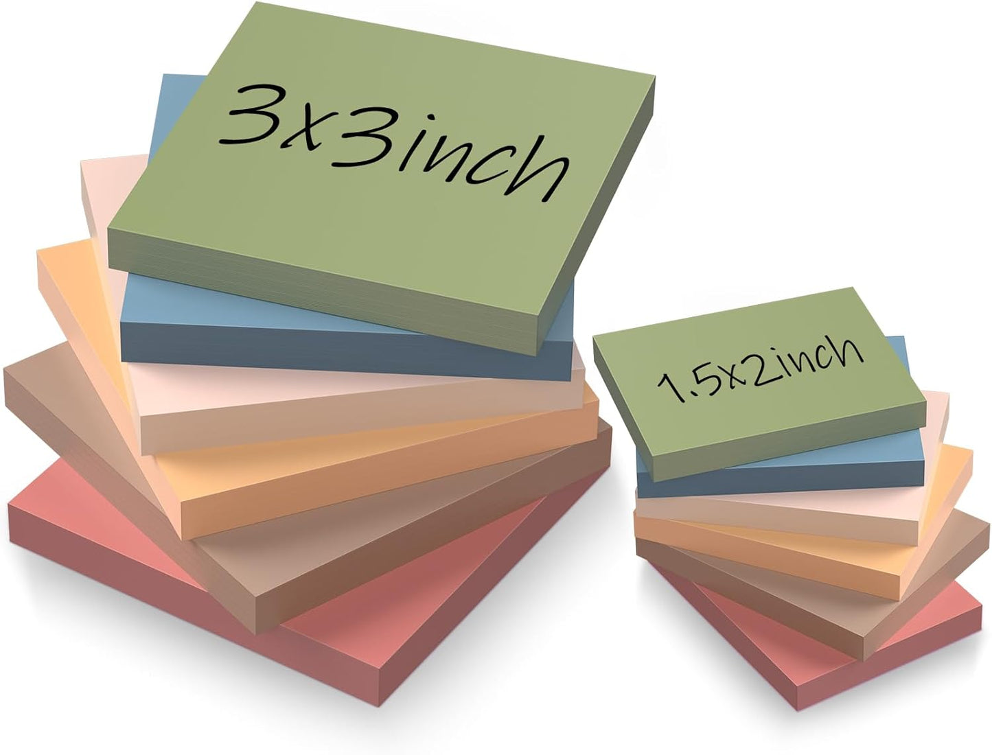 (12 Pack) Sticky Notes 3x3 + 1.5x2 in Small Sticky Note, Self-Sticky Note Pads | Sticks Strong & Removes Clean | Recycled Paper Cute Sticky Notes to School Supplies, Office Products, 6 Colors