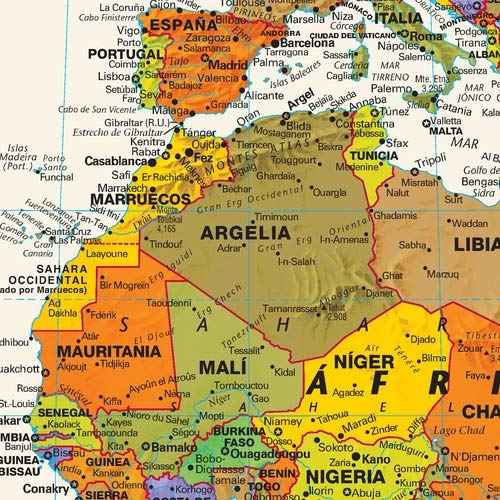 Contemporary World Wall Map in Spanish - 50" x 28.5" Laminated
