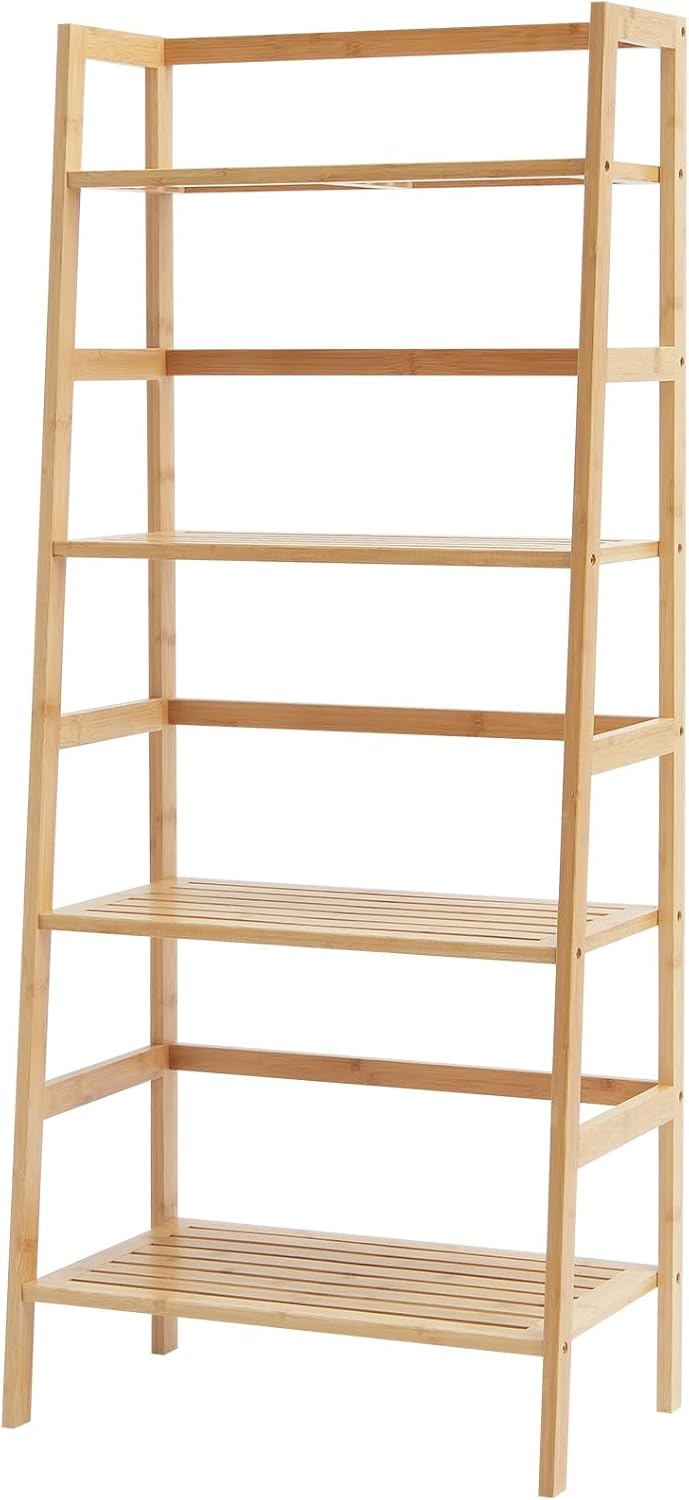 VEVOR 4-Tier Bamboo Ladder Shelf - Stylish Trapezoid Bookcase & Plant Stand | Natural Wood Finish