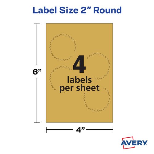 Avery Inkjet Print or Write Notarial Seals, 2 in Diameter, Gold, 18 Packs (5868)