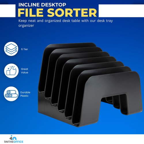 1InTheOffice Incline Desktop File Sorter, 6 Compartments Step Sorter, Black