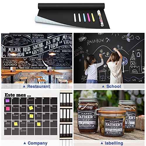 Nicpro Chalkboard Contact Paper Roll, 17.7" X 78.7" (6.5 Feet) Self Adhesive Blackboard Wallpaper, Chalk Paper Classroom Decor Sticker with 1 Marker & 5 Chalk for Home Office School Teacher Suppliers