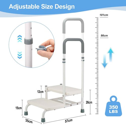 NIdreamCE Bed Steps for High Beds for Adults,2 Step Stool with Adjustable Handrail for Fall Prevention Foot Stool Ladder for Bedside, Kitchen, Car, RV, Bathtub