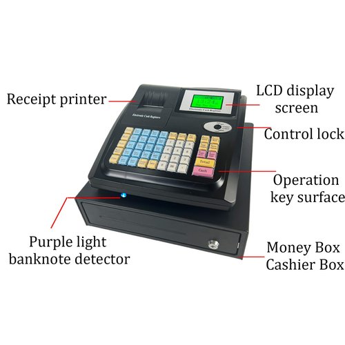 Gqudyi Electronic Cash Register Cash Drawer Money Box,Commercial Electronic Pos System Cash Register,Small Business Cash Registers,48 All English Keyboards,for Supermarkets and Grocery Stores