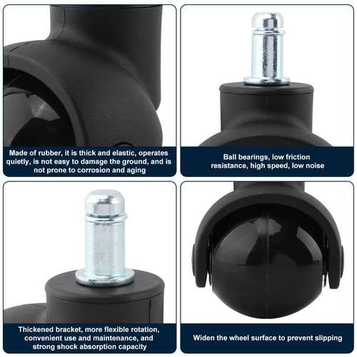 Office Chair Wheels Rubber Replacement Set of 5, 2 Inch Heavy Duty Rolling Chair Ball Casters for All Floor Or Carpet, Desk Chairs Wheels to Replace Office Chairs Mats