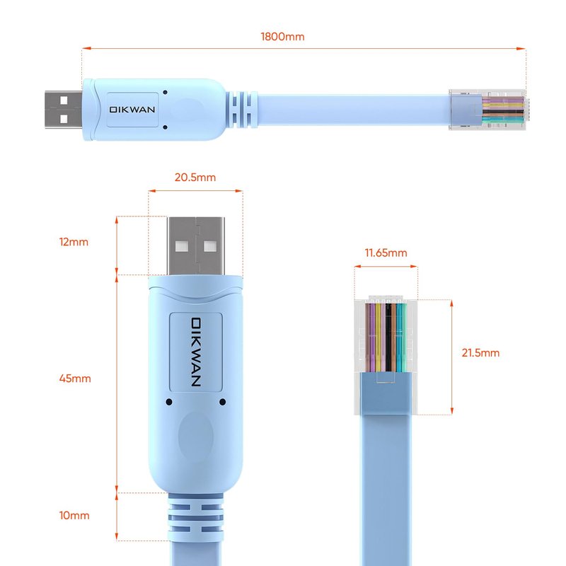 OIKWAN USB Console Cable,USB to RJ45 Console Cable for Cisco Routers/AP Router/Switch Windows, Mac, Linux(1.8m,Blue)