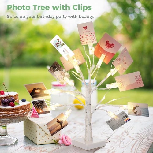 Money Tree Gift Card Holder with 12 Clear Clips, Lighted Photo Cash Lottery Ticket Holder, Unique Desktop Home Decorations for Christmas, Memo, Birthday, Wedding, Graduation