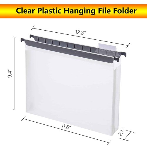 Fei Bi Large Capacity Plastic Hanging Folder, 20 Pack Reinforced Extended Hanging Folder Letter Size, Heavy 2-inch Expansion, Office Hanging Folder Organizer, White Transparent