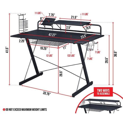 Furnifact Black Gaming Desk with Cup Holder, CD Rack, Storage Tray, Monitor Stand Support, Ergonomic Gaming Table and PC Desk for Home Or Office Use