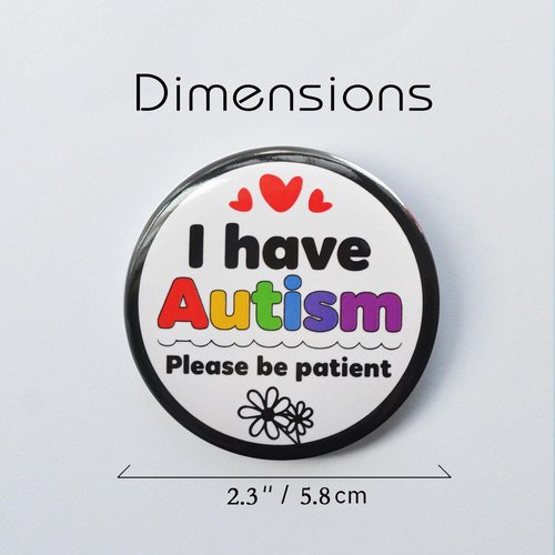 Autism Awareness Badge Button Pin - 'I Have Autism, Please Be Patient' | Durable 2.3-Inch Medical Alert Pin with Gift Box