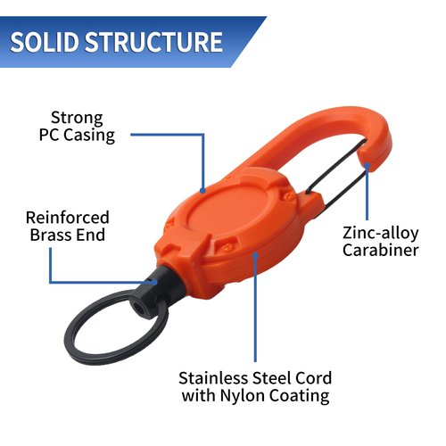 Heavy Duty Carabiner Badge Holder with Retractable Clip,Multitool Tactical ID Badge Reel with 23.6” Steel Retractable Cord for Men and Women(Orange 2 Pack)