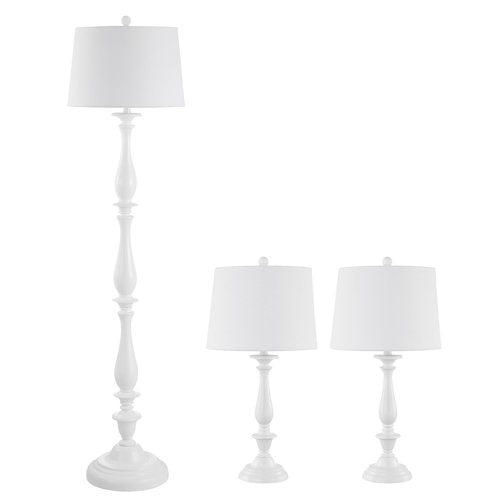 SAFAVIEH Lighting Collection Bessie Contemporary White Floor & Table Lamp Set of 3 (LED Bulbs Included)