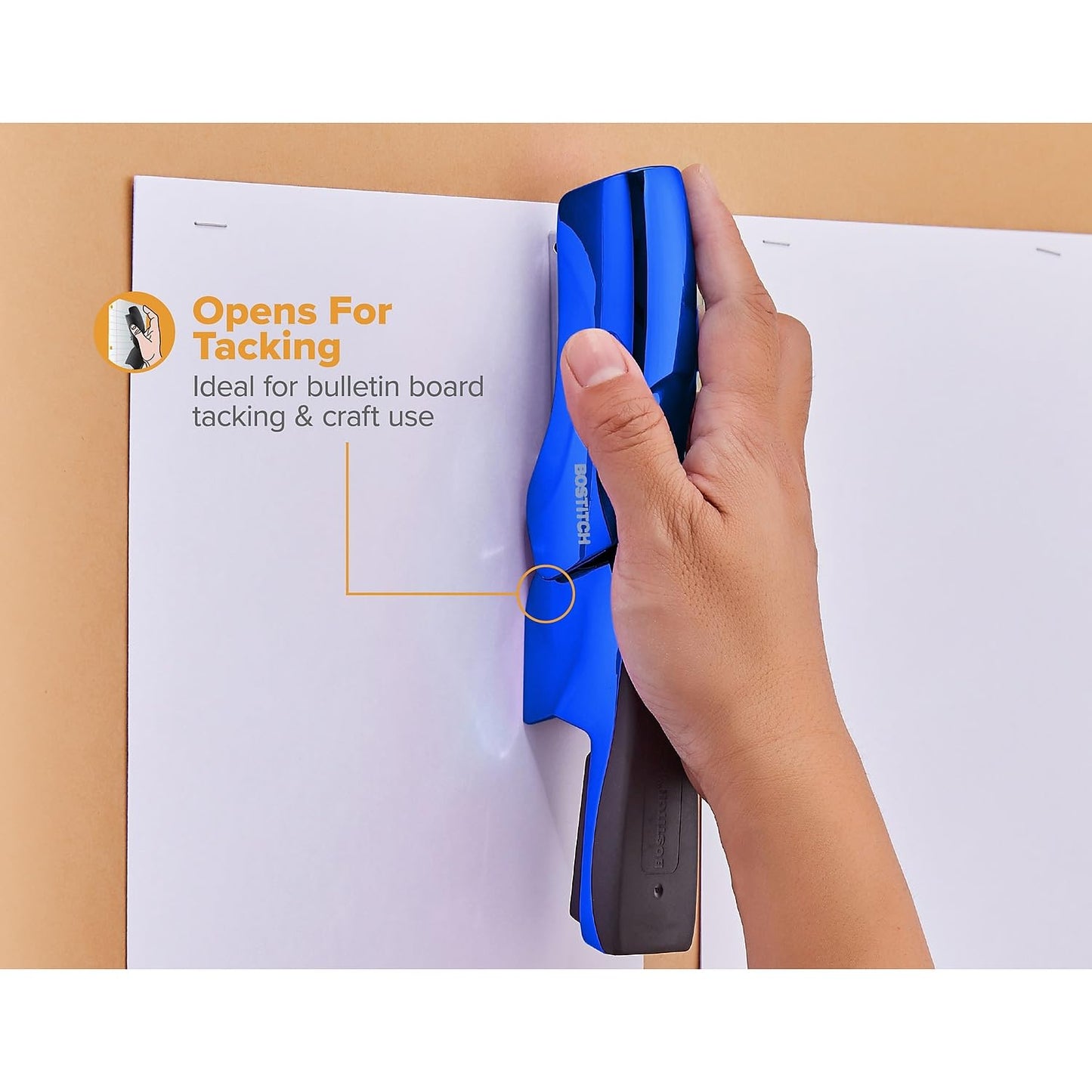 Bostitch Office Heavy Duty Stapler, 40 Sheet Capacity, No Jam, Half Strip, Fits into the Palm of Your Hand, For Classroom, Office or Desk, Metallic Blue
