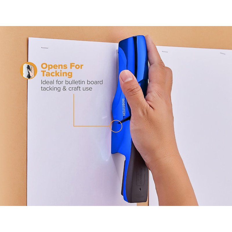 Bostitch Office Heavy Duty Stapler, 40 Sheet Capacity, No Jam, Half Strip, Fits into the Palm of Your Hand, For Classroom, Office or Desk, Metallic Blue