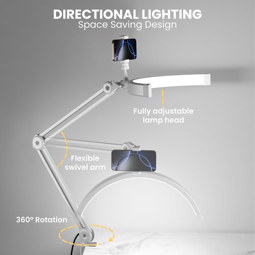 gelpal 3000 Lm Adjustable LED Half Moon Light with Clamp & Task Lamp - Bright, Dimmable Lighting for Office, Crafts, Nails &Salon, Remote Control (CCT,White)