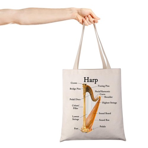 JXGZSO Musician Gift Harp Instrument Anatomy Tote Bag Harp Lover Gift Harp Player Gift Music Teacher Gift Harpist Gift