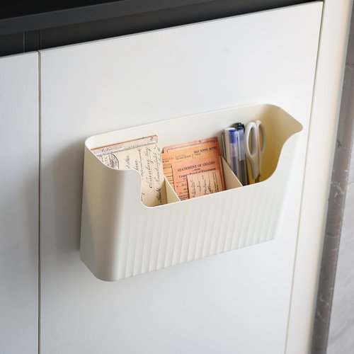 FKTXCO File Holder Mail Organizer Wall Mount Magazine Organizer Holder Hanging Files Mails Magazines Office Door Pocket with Dividers, Adhesive Sticker, Creamy White(2 Count)