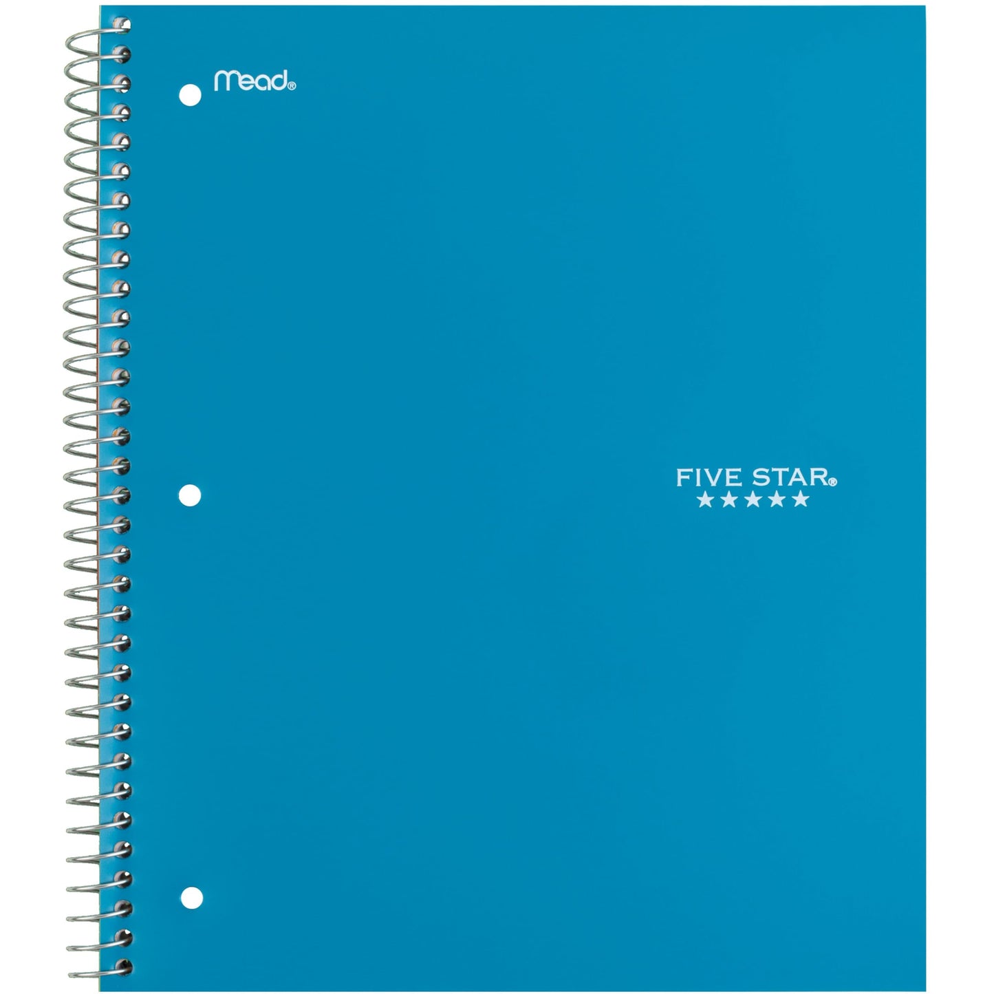 Five Star Spiral Notebook + Study App, 5 Subject, Wide Ruled Paper, 8" x 10-1/2", 200 Sheets, Fights Ink Bleed, Water Resistant Cover, Tidewater Blue (73196)