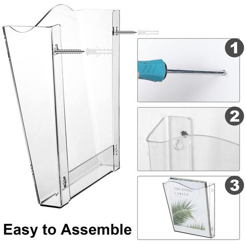 Sintuff 6 Pack Unbreakable Vertical Acrylic Wall File Folder, Single Pocket Wall Mount File Holder Brochure Holder Magazine Paper Organizer for Office and Home, 11 x 3 x 10 Inch, Clear