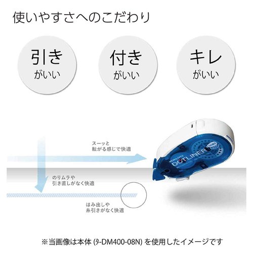 KOKUYO Glue Tape Refill for Scrapbooking, 30 Pack 52.5 Ft x 0.33 in Double Sided Tape Roller for Crafts, Blue Dot Pattern Tape Runner, Adhesive Scrapbook Supplies. Japan Import (TA-D400-08NX30)