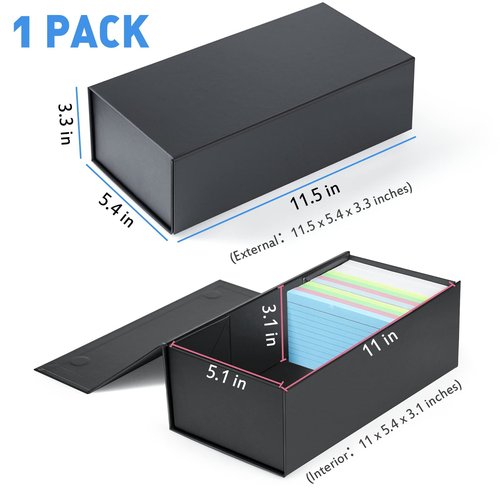 3x5 Index Card Holder Card File Box Organizer, Hold 1200 3x5-Inch Flash Cards 4 Pack Black