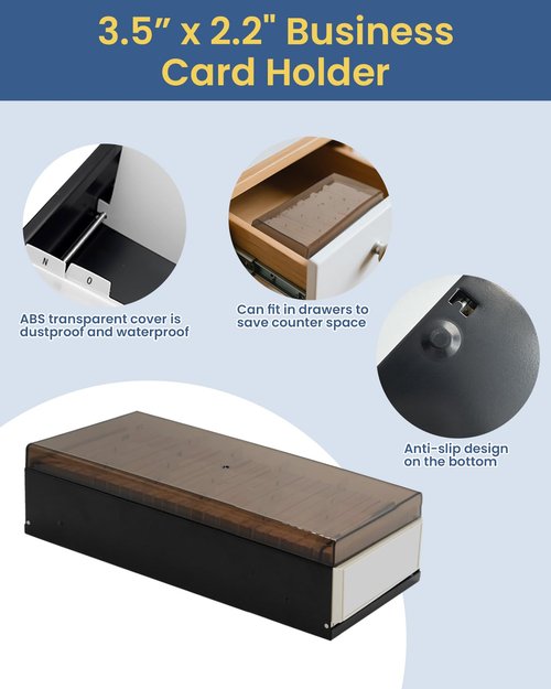 Business Card Holder for Desk, 800 Capacity Plastic Business Card Organizer Box, Desktop Credit Flash Gift Cards Holder File Box Storage, A-Z Tabs, Metal Structure, Black