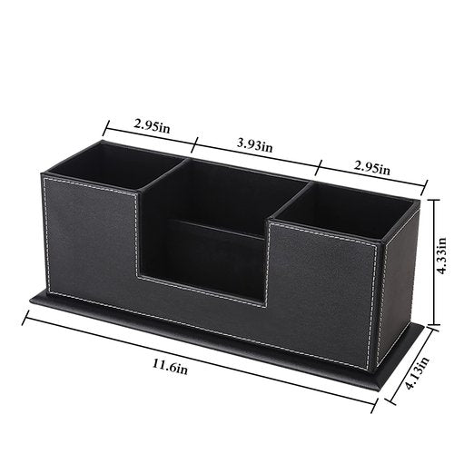 RHCSZ Leather Pencil Holders and Organizers for Workspace Accessories, Pen/Business Name Card Holder, Office & School Desk Supplies Holder (Black)