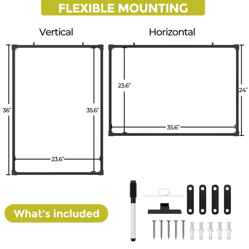 MaxGear 36" x 24" Magnetic Double-Sided Dry Erase Board, Aluminum Frame
