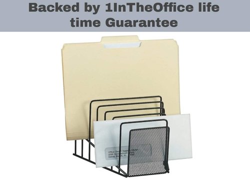 1InTheOffice Incline Desktop File Sorter, Black Wire Mesh Step Sorter