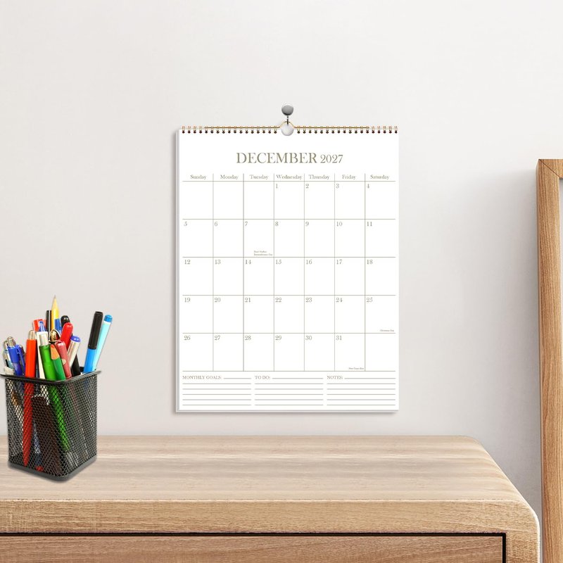 Calendar 2026-2027 - Wall Calendar from July 2026 - December 2027, 2026-2027 Wall Hanging Calendar with Thick Paper, 12" x 14.5", Gold