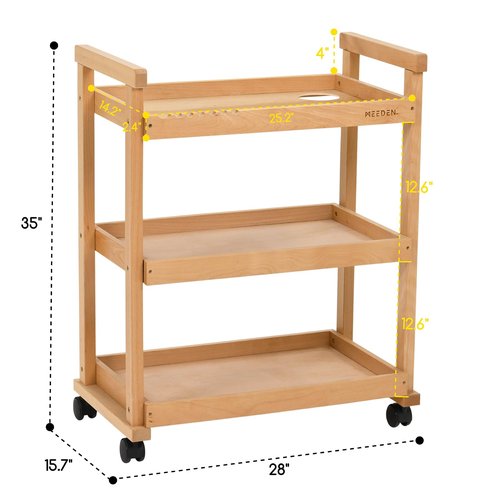 MEEDEN Art Cart Storage Organizer, 3-Tier Rolling Utility Studio Taboret with Caster Wheels, Multifunctional Storage Trolley Shelving Unit on Wheels, Solid Beechwood Art Supplies Studio Cart Classroom