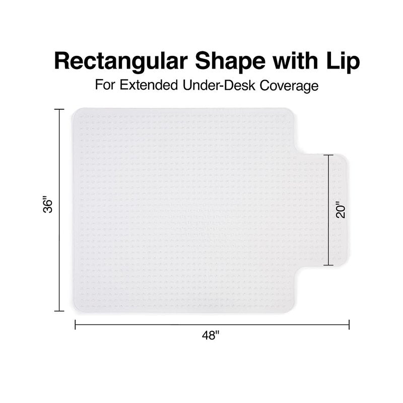 Staples Office Chair Mat, Clear Floor Mats with Lip, Low-Pile Carpets, Extended Under-Desk Coverage, 48 x 36 Inch, Smooth Glide