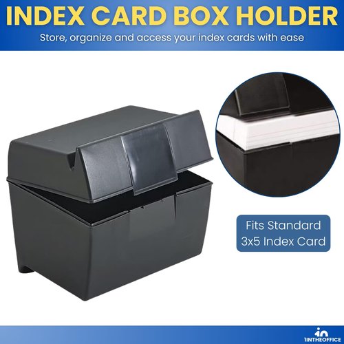 1InTheOffice Index Card Box 5x8 Index Card Holder, 400 Card Capacity Black (2 Pack)