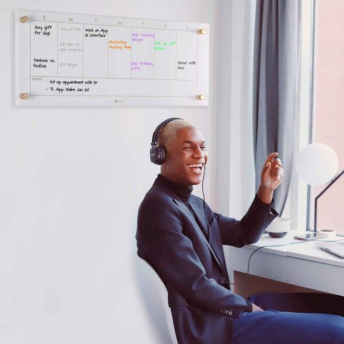 Clear Glass Weekly Dry Erase Calendar Non-Magnetic Whiteboard for Wall, 7 Day to Do List, Menu & Meal Planner White Board for Kitchen Home Office, 23x9.5, 4 Markers Included, Yeoux