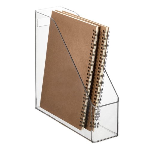 mDesign Plastic Slim Vertical File Folder Storage Organizer Bin with Handle - Hold Notebooks, Binders, Envelopes, Magazines for Home Office, Work Desktops, Ligne Collection, 2 Pack, Clear